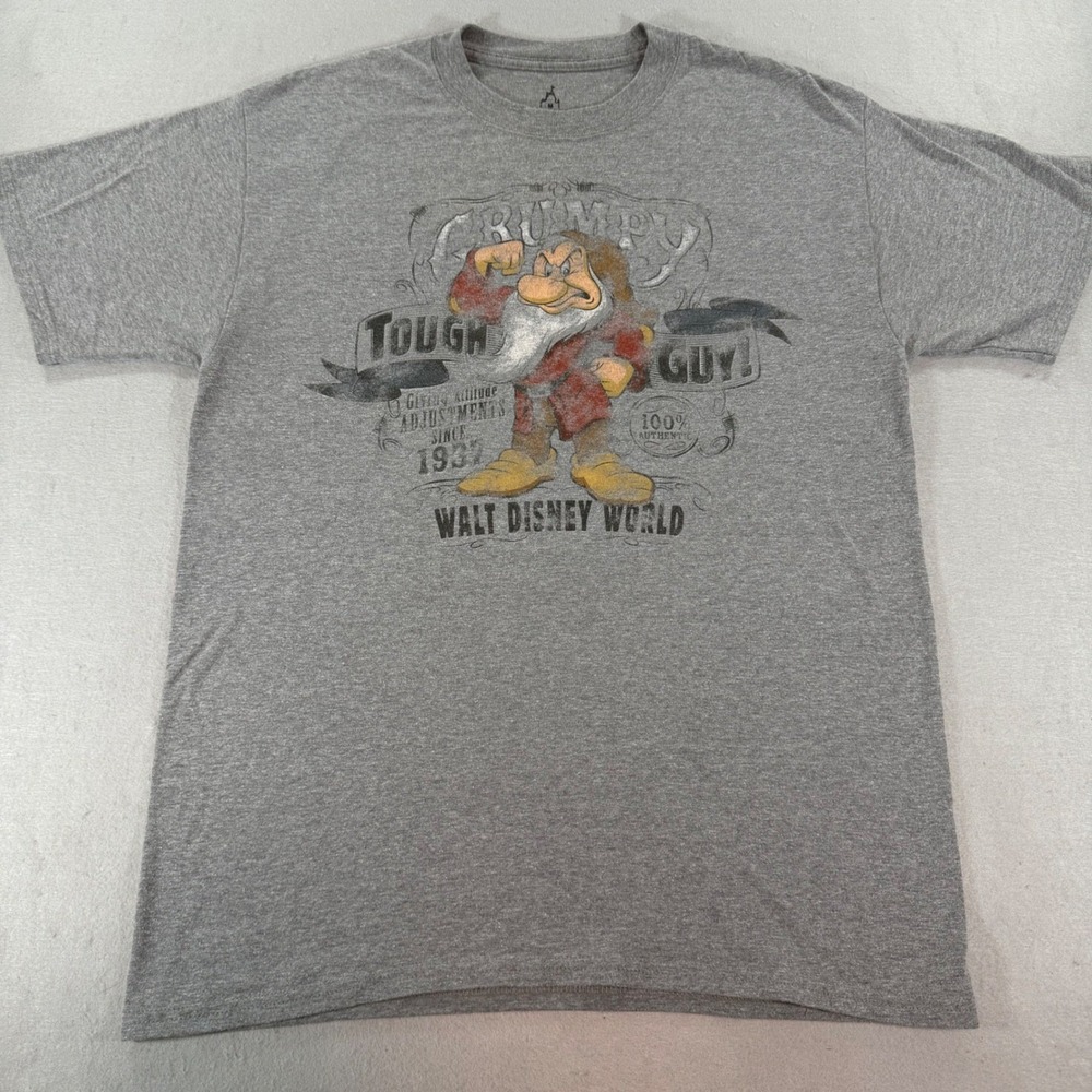 Disney World‎ Grumpy Tough Guy Mens Gray Graphic T-Shirt Hanes Size M